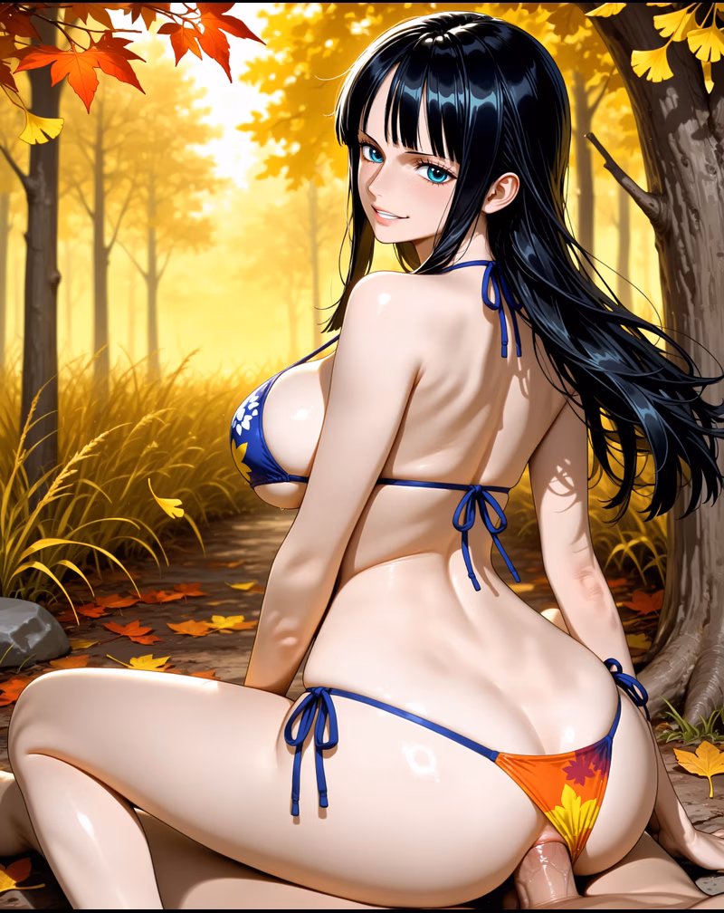Robin smiling with hidden deep past anime illustration