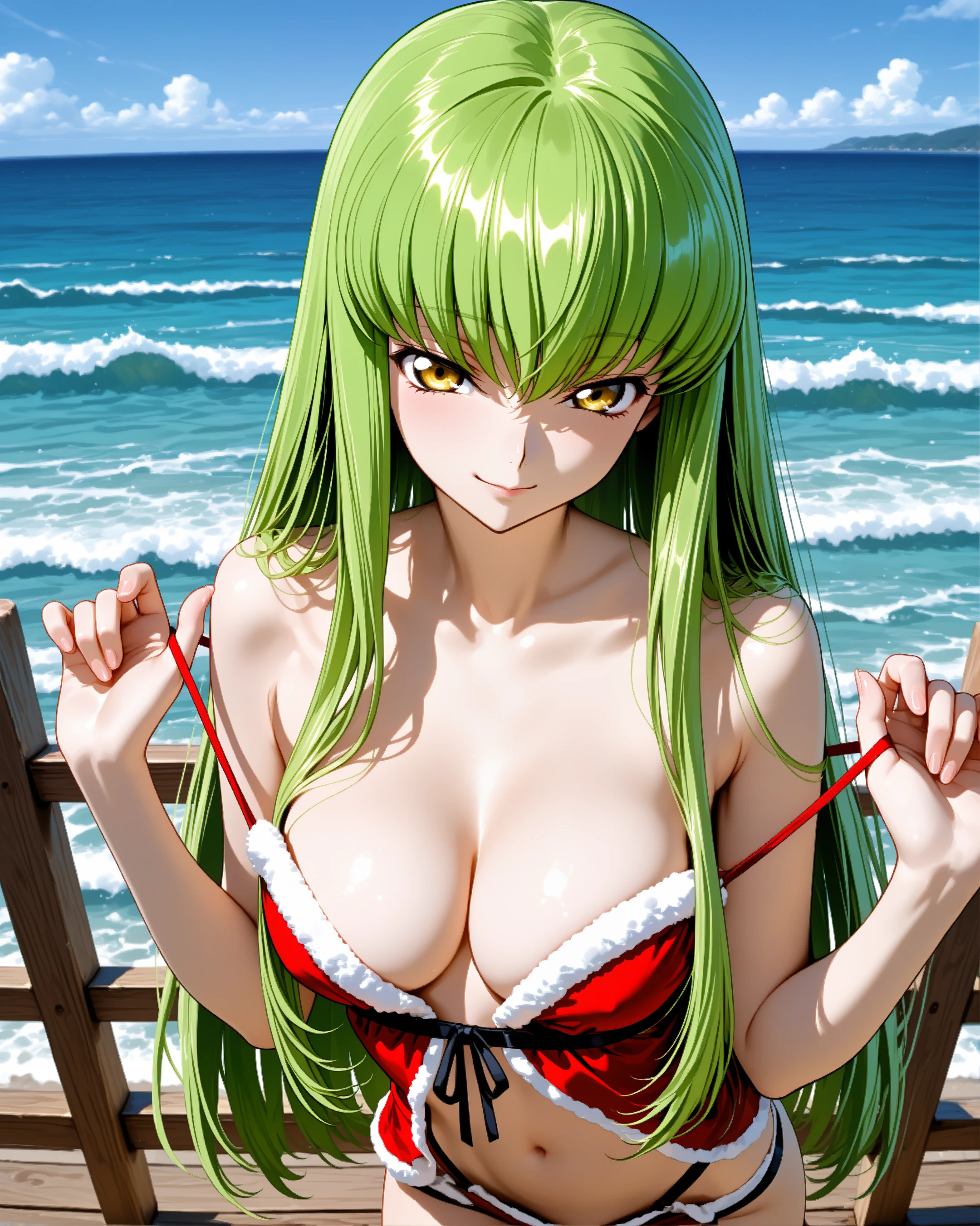 C.C. green hair golden eyes, immortal witch AI image