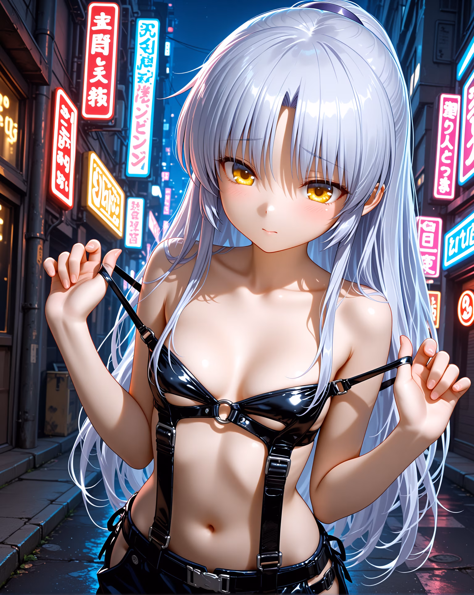 Kanade Tachibana silver hair yellow eyes afterlife girl AI image