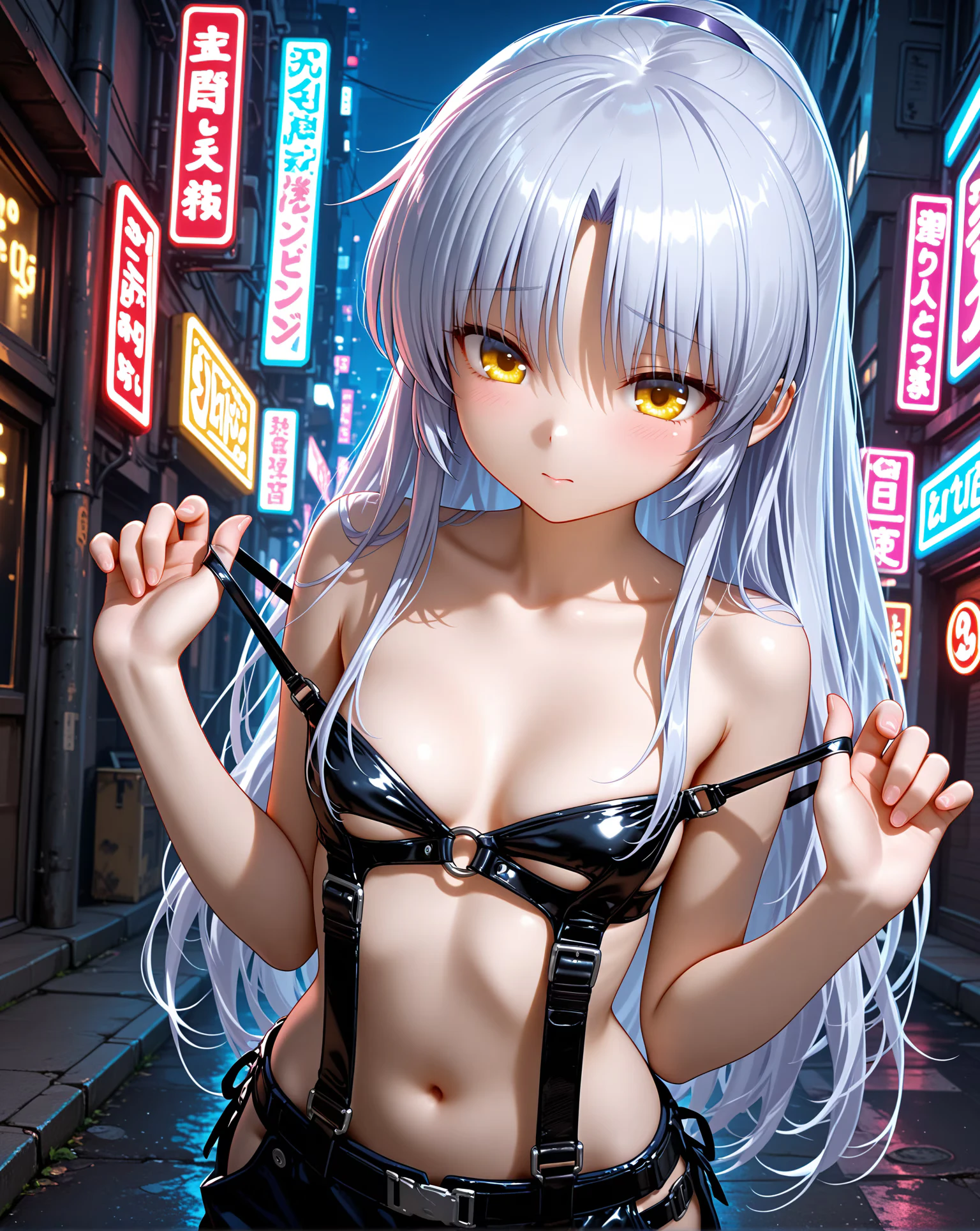 立華奏 銀髪 黄色い瞳 死後世界の少女 AI画像